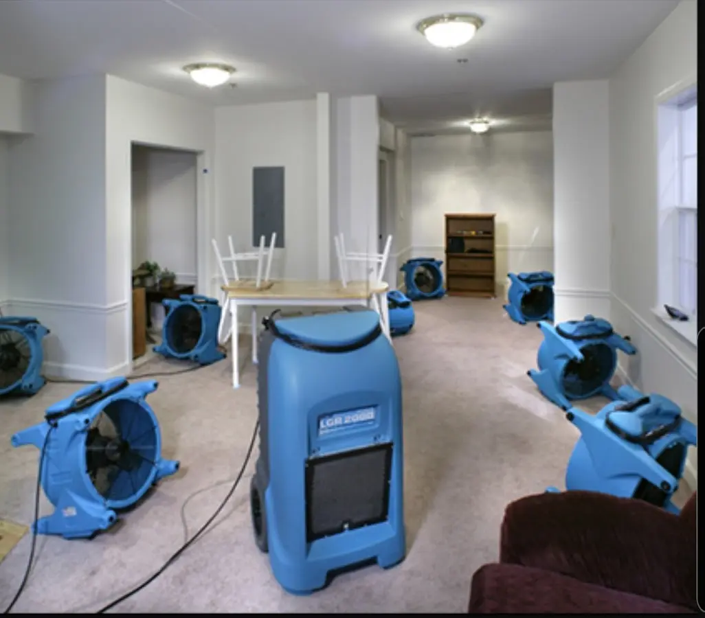 Air movers and dehumidifier setup for Water Extraction & Removal in New London